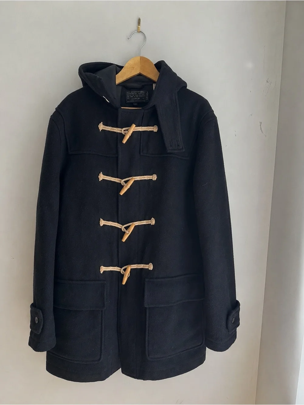 J. Crew Black Hooded Toggle Duffle Coat